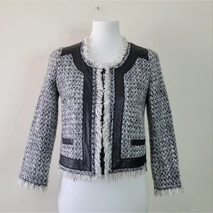 Rebecca Taylor Leather Trim Tweed Jacket sz Small